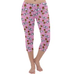 Lamb Pattern Pink Capri Yoga Leggings by snowwhitegirl