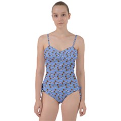 Lamb Pattern Blue Sweetheart Tankini Set