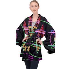 Drawing Of A Color Mandala On Black Velvet Kimono Robe