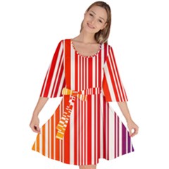 Colorful Gradient Barcode Velour Kimono Dress