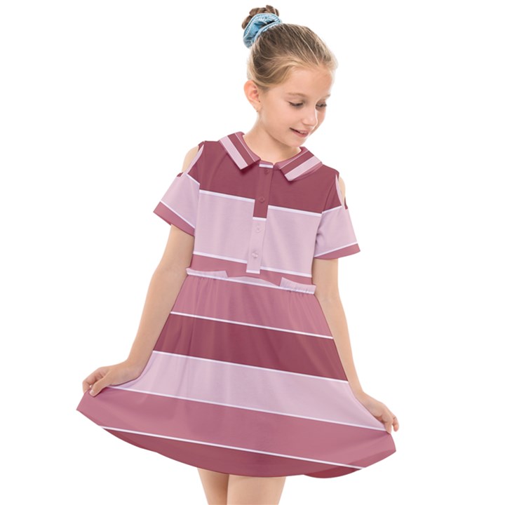 Striped Shapes Wide Stripes Horizontal Geometric Kids  Short Sleeve Shirt Dress