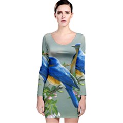 Loving Birds Long Sleeve Velvet Bodycon Dress by Sudhe