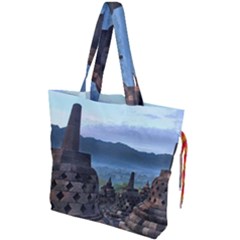 Borobudur Temple  Morning Serenade Drawstring Tote Bag by Sudhe