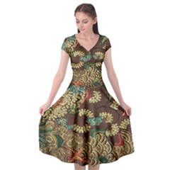 Colorful The Beautiful Of Art Indonesian Batik Pattern Cap Sleeve Wrap Front Dress by Sudhe