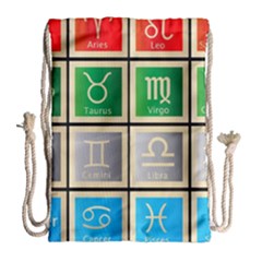 Set Of The Twelve Signs Of The Zodiac Astrology Birth Symbols Drawstring Bag (large) by Sudhe