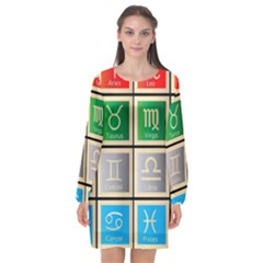 Set Of The Twelve Signs Of The Zodiac Astrology Birth Symbols Long Sleeve Chiffon Shift Dress  by Sudhe