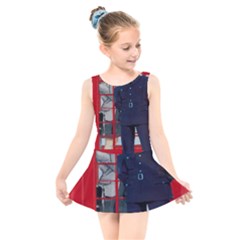 Red London Phone Boxes Kids  Skater Dress Swimsuit by Sudhe