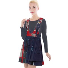 Red London Phone Boxes Plunge Pinafore Velour Dress