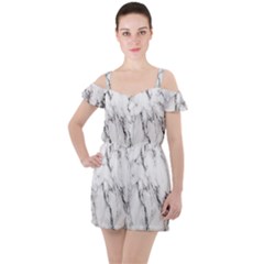 Marble Granite Pattern And Texture Ruffle Cut Out Chiffon Playsuit by Sudhe