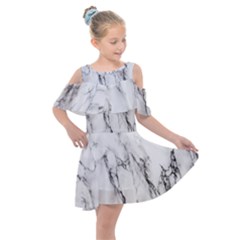 Marble Granite Pattern And Texture Kids  Shoulder Cutout Chiffon Dress by Sudhe