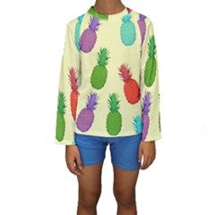 Colorful Pineapples Wallpaper Background Kids  Long Sleeve Swimwear by Sudhe