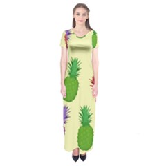 Colorful Pineapples Wallpaper Background Short Sleeve Maxi Dress by Sudhe