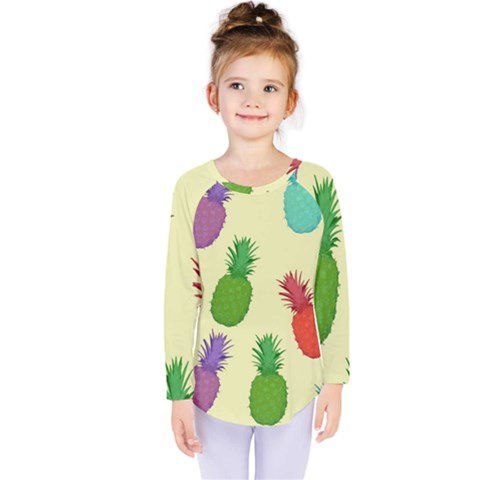 Colorful Pineapples Wallpaper Background Kids  Long Sleeve Tee by Sudhe