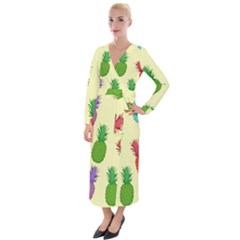 Colorful Pineapples Wallpaper Background Velvet Maxi Wrap Dress by Sudhe