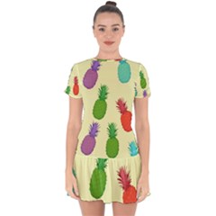 Colorful Pineapples Wallpaper Background Drop Hem Mini Chiffon Dress by Sudhe