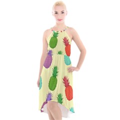 Colorful Pineapples Wallpaper Background High-low Halter Chiffon Dress  by Sudhe