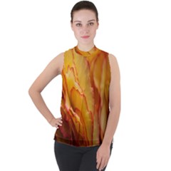 Flowers Leaves Leaf Floral Summer Mock Neck Chiffon Sleeveless Top by Sudhe
