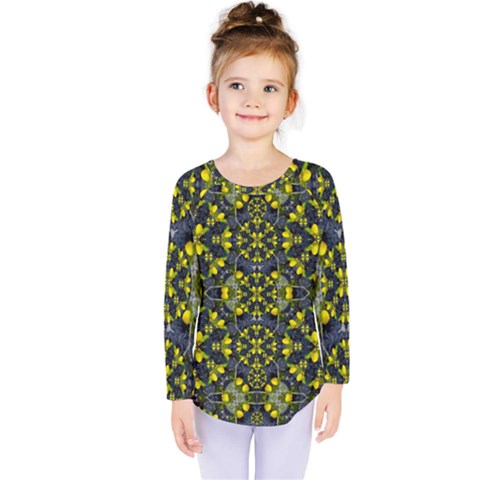 Fresh Clean Spring Flowers In Floral Wreaths Kids  Long Sleeve Tee by pepitasart