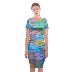 Globe World Map Maps Europe Classic Short Sleeve Midi Dress by Sudhe