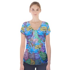 Globe World Map Maps Europe Short Sleeve Front Detail Top by Sudhe