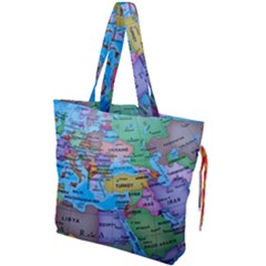 Globe World Map Maps Europe Drawstring Tote Bag by Sudhe