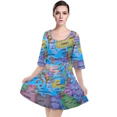 Globe World Map Maps Europe Velour Kimono Dress