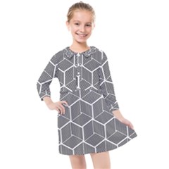 Cube Pattern Cube Seamless Repeat Kids  Quarter Sleeve Shirt Dress by Sudhe