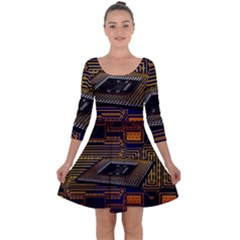 Processor Cpu Board Circuits Quarter Sleeve Skater Dress by Sudhe