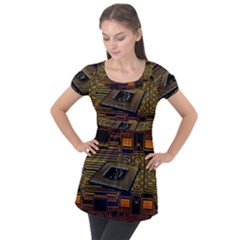 Processor Cpu Board Circuits Puff Sleeve Tunic Top