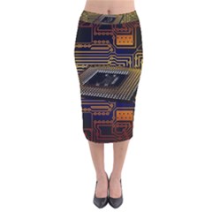 Processor Cpu Board Circuits Velvet Midi Pencil Skirt by Sudhe