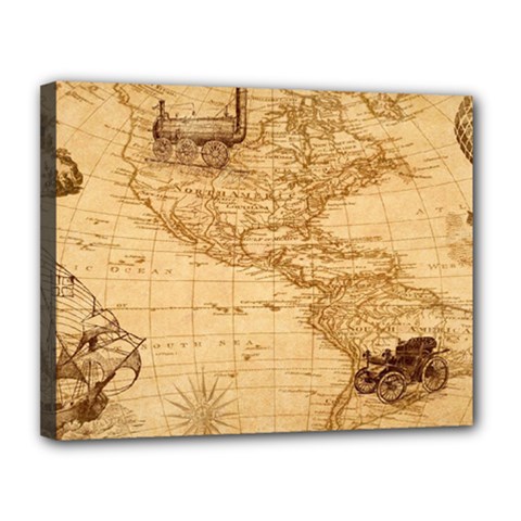 Map Discovery America Ship Train Canvas 14  X 11  (stretched) by Sudhe