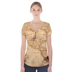 Map Discovery America Ship Train Short Sleeve Front Detail Top by Sudhe