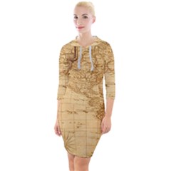 Map Discovery America Ship Train Quarter Sleeve Hood Bodycon Dress by Sudhe