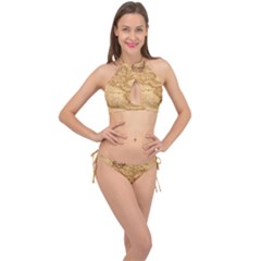 Map Discovery America Ship Train Cross Front Halter Bikini Set by Sudhe