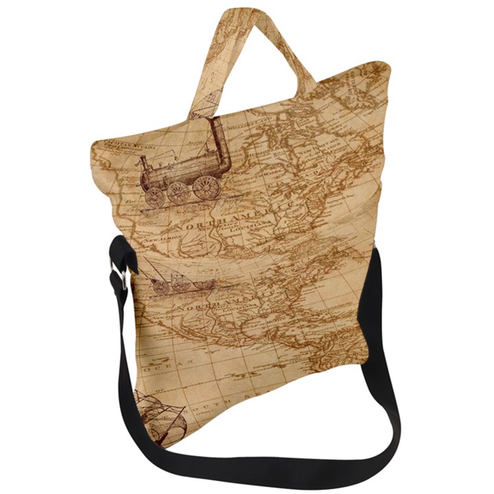 Map Discovery America Ship Train Fold Over Handle Tote Bag