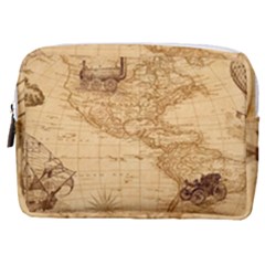 Map Discovery America Ship Train Make Up Pouch (medium) by Sudhe