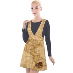 Map Discovery America Ship Train Plunge Pinafore Velour Dress