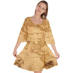 Map Discovery America Ship Train Velour Kimono Dress