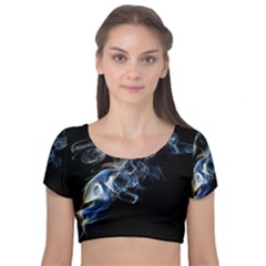 Smoke Flame Dynamic Wave Motion Velvet Short Sleeve Crop Top  by Sudhe