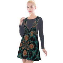 Abstract Digital Geometric Pattern Plunge Pinafore Velour Dress