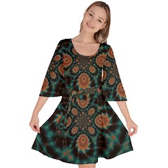 Abstract Digital Geometric Pattern Velour Kimono Dress