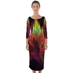 Abstract Digital Art Fractal Quarter Sleeve Midi Bodycon Dress by Sudhe