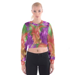 Fractal Purple Green Orange Yellow Cropped Sweatshirt by Sudhe