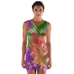 Fractal Purple Green Orange Yellow Wrap Front Bodycon Dress by Sudhe