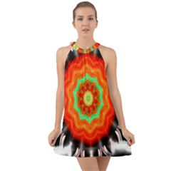 Abstract Kaleidoscope Colored Halter Tie Back Chiffon Dress by Sudhe