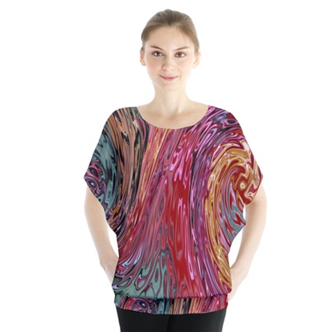 Color Rainbow Abstract Flow Merge Batwing Chiffon Blouse by Sudhe