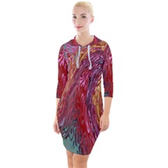 Color Rainbow Abstract Flow Merge Quarter Sleeve Hood Bodycon Dress by Sudhe