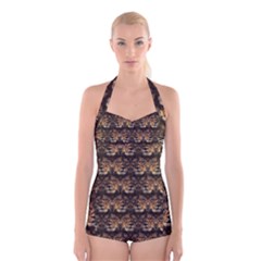 Lion Face Boyleg Halter Swimsuit 