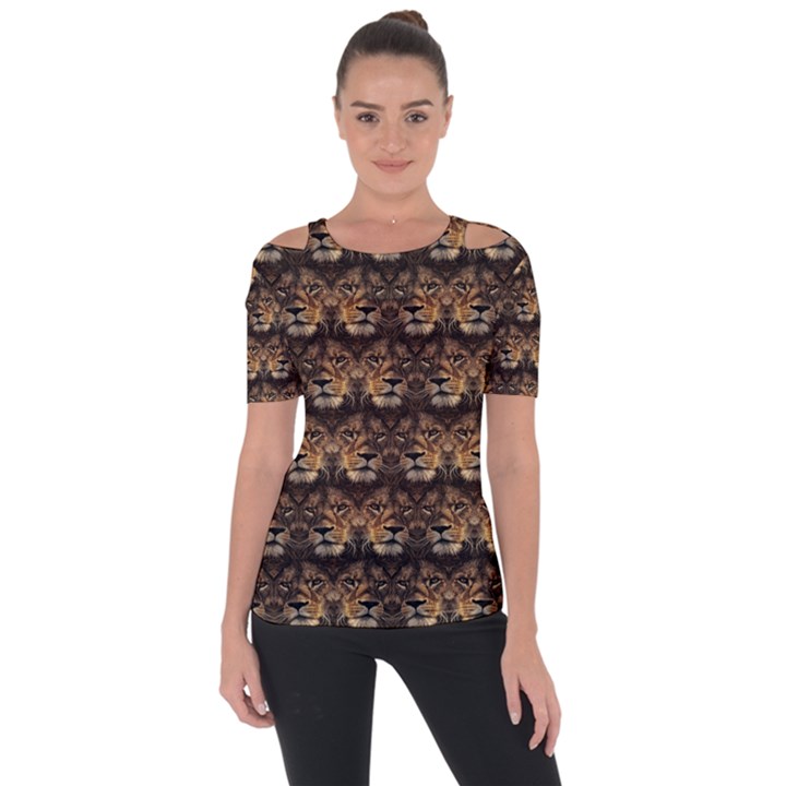 Lion Face Shoulder Cut Out Short Sleeve Top