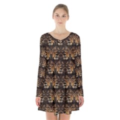 Lion Face Long Sleeve Velvet V-neck Dress